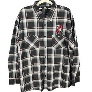 Red Ape Button Up Shirt Mens XL Black White Red Plaid Embroidered Crest